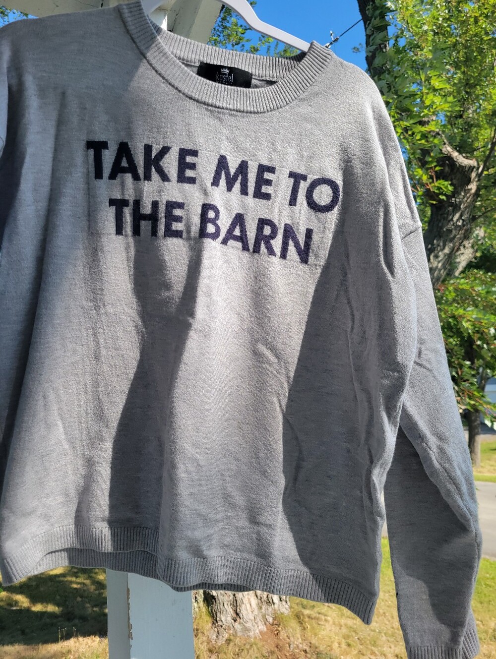 KASTEL Denmark, Sweater, "Take Me To The Barn" Size-Large, Color-Gray